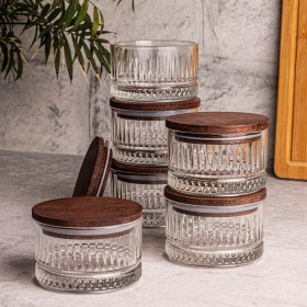 Resim Snippy Bella 6'lı 235 ml Cam Vakumlu Kahvaltılık Çerezlik Baharatlık Ahşap Kapaklı Saklama Seti 