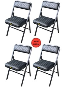 Resim Hey 4'lü Katlanır Kamp Sandalyesi Piknik Sandalyesi Siyah Baklava Siyah 