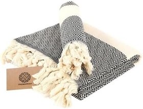 Resim Peştemal%100 Pamuk Banyo Havlusu Türk Hamam Plaj Havlusu (Siyah) 