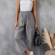 Resim Kadınlar için Rahat Yüksek Bel Düğmeli Elastik Beli Haremi Pantolon, Hafif Polyester, Gri, Gevşek Kalıp, Yaz Stili, Makinede Yıkanabilir, Çok Yönlü Moda Pantolonu | Yüksek Bel Haremi Pantolon | Polyester Pantolon 