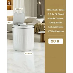 Resim Eco Lounge Akıllı Teknolojik Sensörlü Çöp Kovası Işık Antibakteriyel Koku Geçirmez Mutfak Banyo Wc Ofis 20L Uv 
