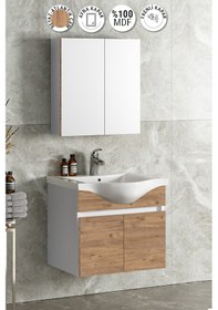 Resim Yıldız 65 Cm Beyaz-atlantik Mdf Lavabolu Asma Banyo Dolabı Takımı Beyaz - Atlantik Çam 