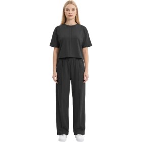 Resim Cottonhill Premium - Sway Collection | Siyah Modal Nervür Dikiş Detay Kadın Eşofman Takımı 