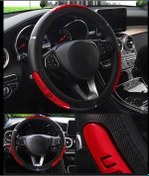 Resim Kırmızı Evrensel Serin Araba Direksiyon Kapakları Yansıtıcı Pu Deri Direksiyon Kapakları İş Tarzı 