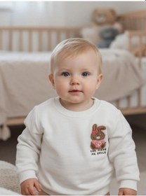 Resim Zekids Kız Bebek Pamuklu Punch Tavşan Nakışlı Sweatshirt-16336 Beyaz 