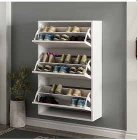 Resim Lupa Düşer Kapaklı 3 Bölmeli Ayakkabılık - Beyaz 