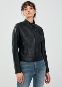 Resim Kylie Kadın Siyah Kısa Deri Ceket - Siyah / XL 