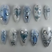 Resim Şık Bale Şekilli Yapışkan Tırnaklar - 3D Taşlı ve Yıldız Detaylı Serin Mavi Glitter | Orta Uzunlukta Çıkarılabilir Günlük ve Özel Günler İçin Tırnak Sanatı, Bale Aksesuarları, Dekoratif Tırnak Setleri 