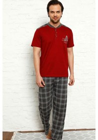 Resim Alimer Erkek Bordo Kısa Kollu Ekoseli Pijama Takımı 1153Kk-B 