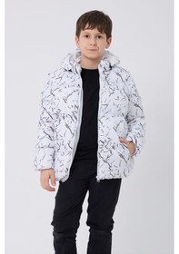 Resim Erkek Çocuk Çıkabilir Kapüşonlu Su Ve Rüzgar Geçirmez Cepli Kışlık Şişme Mont & Kaban & Parka-62 Beyaz 