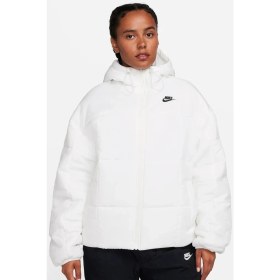 Resim Nike Therma Fit Loose Fit Classic Buffer Bol Kesim Kapüşonlu Kadın Şişme Mont Beyaz 