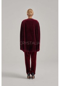 Resim Crystalia Pelerinli Taş Nakış İşlemeli Bordo Kadife Takım Bordo 