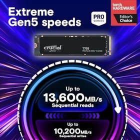 Resim Crucial T705 SSD 1To PCIe Gen5 NVMe M.2, jusqu’à 13.600Mo/s, Microsoft DirectStorage, Rétrocompatibilité PCIe 4.0, Disque Dur Interne - CT1000T705SSD3 