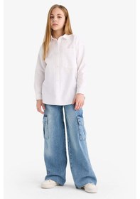 Resim Defacto Kız Çocuk Okula Dönüş Oversize Geniş Kalıp Oxford Uzun Kollu Gömlek C7482a825auwt34 Beyaz 