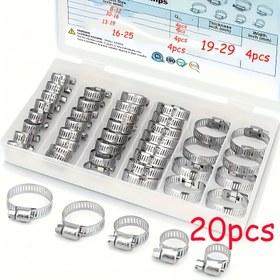 Resim 20 Adet Premium Paslanmaz Çelik Hortum Kelepçesi Seti - Borular, Intercoolers & Tesisat için Ayarlanabilir Solucan Dişli - Dayanıklı 304 Yapı, 1/4" ile 1-1/8" (6-29mm) arası uyuyor 