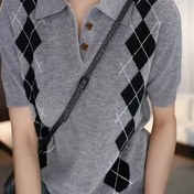 Resim Kadınlar İçin Klasik Gömlek - Esnek Düğmeli Bluz, Koyu Gri & Siyah Argyle Desenli, Şık Yaka Ofis ve Resmi Etkinlikler için Günlük Giyim - Görünmez Kadın Elbise 
