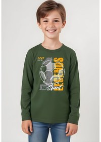 Resim Fyk Kids Erkek Çocuk Baskili Yuvarlak Yaka Sweatshirt Haki Yeşili 