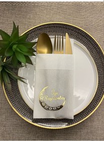 Resim Gold Yaldızlı Beyaz Kumaş Dokulu İyi Bayramlar Cepli Peçete 6 Adet 