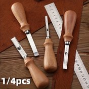 Resim 1/4 adet A4Mm/6Mm/8Mm/10Mm (4 Boyut) Geniş Ağız Deri Kenar Kesici, Beech Wood Gourd-Shaped Tutma Saplı Paslanmaz Çelik Deri Aracı, Deri Oyma ve DIY Deri Ürünleri için Manuel Kenar Kesici, Deri Bitirme ve İncelme için 