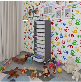 Resim Kenzlife Sepetli Mutfak Dolabı Ruberu Gri 134x45x30 Banyo Oyuncak Çamaşır Beyaz 10 Lu Sepet 