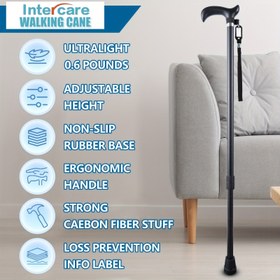 Resim Erkekler için Baston, Stabilite için Kadınlar için Bastonlar, 10 Ayarlanabilir Yükseklikte Kadınlar için Baston, Yaşlılar Denge Bastonu, Karbon Fiber Ultrahafif Baston 272.16 g, Mat Siyah 