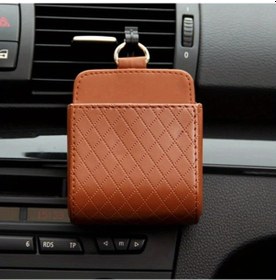Resim Zhanglei001 Evrensel Araç Havalandırma Telefon Tutucu Ve Saklama Kutusu - Kahverengi Pu Deri Anahtarlıklı Kompakt Organizer 