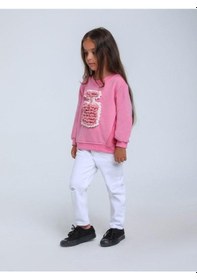 Resim Kız Bebek Parfüm Şişesi Örgü Detaylı Sweatshirt-14298 Pembe 