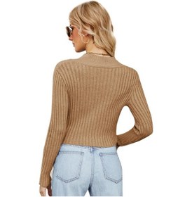 Resim Sones Kadın Göbek Örgü Kazak İnce Kazak Kardigan Gri 