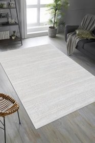 Resim Pamuk Tabanlı Modern Tasarımlı Sisal Çizgiili Krem Renk Halı 