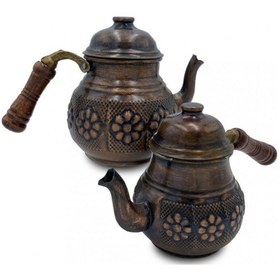 Resim Çaydanlık Bakır Küçük Boy Eskitme Papatya Model Kahverengi 