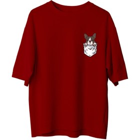 Resim Köpek Cep - Oversize T-Shirt - S / Kırmızı 
