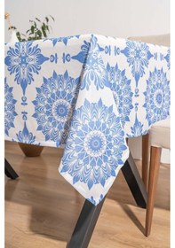 Resim Rivaistanbul Alaçatı Mavi Çini Desenli Masa Örtüsü, Sofra Bezi, Piknik Örtüsü 