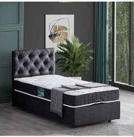 Resim Setaymobilya Baza, Tek Kişilik Eylül Baza+Başlık +Comfort Yatak Seti, Antrasit 
