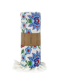 Resim Kırmızı Lale Çini Baskılı Pamuk Bambu Peştemal 