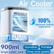 Resim Yazlık Taşınabilir Klima, Su Soğutmalı Nemlendiricili Mini Fan, Buz Kristali Eklenti Seçeneği, Renkli Ortam Işığı Tankı, Dahili Buz Kutusu, Ayarlanabilir Yukarı/Aşağı Rüzgar Yönü, Elde Taşınabilir ve Ev veya Yurt Kullanımı İçin Uygun 