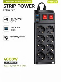 Resim ozbience 8'li Akıllı Çoklu Priz USB ve PD, Termal Koruma ile Güç Dağıtımı 
