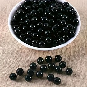 Resim 50 adet/100 adet/200 adet Akrilik Boncuk, Siyah 6mm, 8mm ve 10mm Yuvarlak Delikli Boncuklar, DIY Takı Yapımı, Bilezikler ve El Sanatları Aksesuarları için Uygun 