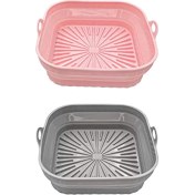 Resim Cecilee3 Hava Fritöz Silikon Gömlekleri, Kare Yeniden Kullanılabilir Hava Fritöz Gömlekleri Katlanabilir, Hava Fritöz Aksesuarları, 2 Paket Pembe ve Gri (Yurt Dışından) 