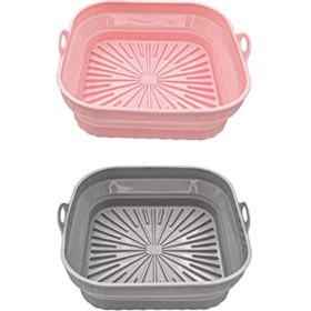 Resim Cecilee3 Hava Fritöz Silikon Gömlekleri, Kare Yeniden Kullanılabilir Hava Fritöz Gömlekleri Katlanabilir, Hava Fritöz Aksesuarları, 2 Paket Pembe ve Gri (Yurt Dışından) 