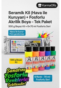 Resim Seramik Kil 500 G + Fosforlu Akrilik Boya Seti 6 70 Ml Hobi Mod 