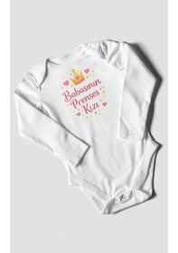 Resim Morivokids Babasının Prenses Kızı Uzun Kollu Çıtçıtlı Bebek Body Beyaz 