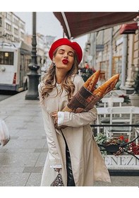 Resim Eke Tekstil Kırmızı Fransız Ressam Avusturalya Yünü Keçe Bere Açık Kırmızı 
