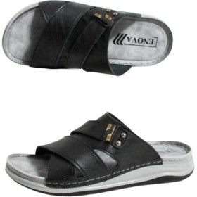 Resim Enova Erkek Suni Deri Ortopedik Çift Monta Taban Tokalı Dikişli Şık Ev Dışarı Terliği 