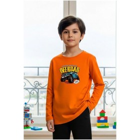 Resim Fyk Kids Sıfır Yaka Off Road Baskılı Erkek Çocuk Sweatshirt Turuncu 