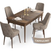 Resim Canisa Concept Taç Serisi 80 x 132 cm Barok Ahşap Desen Mutfak Masası Takımı 4 Sandalye Gümüş Halkalı 