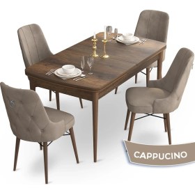 Resim Canisa Concept Taç Serisi 80 x 132 cm Barok Ahşap Desen Mutfak Masası Takımı 4 Sandalye Gümüş Halkalı 