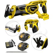 Resim Lieber German Kömürsüz Motor 2x Akülü Ahşap Metal Plastik Et Kemik Kesme Tilki Kuyruğu Makinesi 8 Bıçak Hediye 