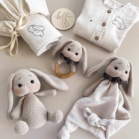 Resim Amigurumi 5 Parça Mini Tavşan Deluxe Bebek Seti - Uyku Arkadaşı 