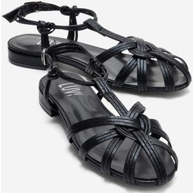 Resim Luvishoes Rosse Siyah Simli Kadın Sandalet Siyah 