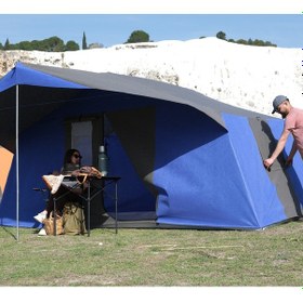 Resim 3 Odalı Kamp Çadırı 6-8 Kişilik Kapı Sineklikli Mavi - Gri 